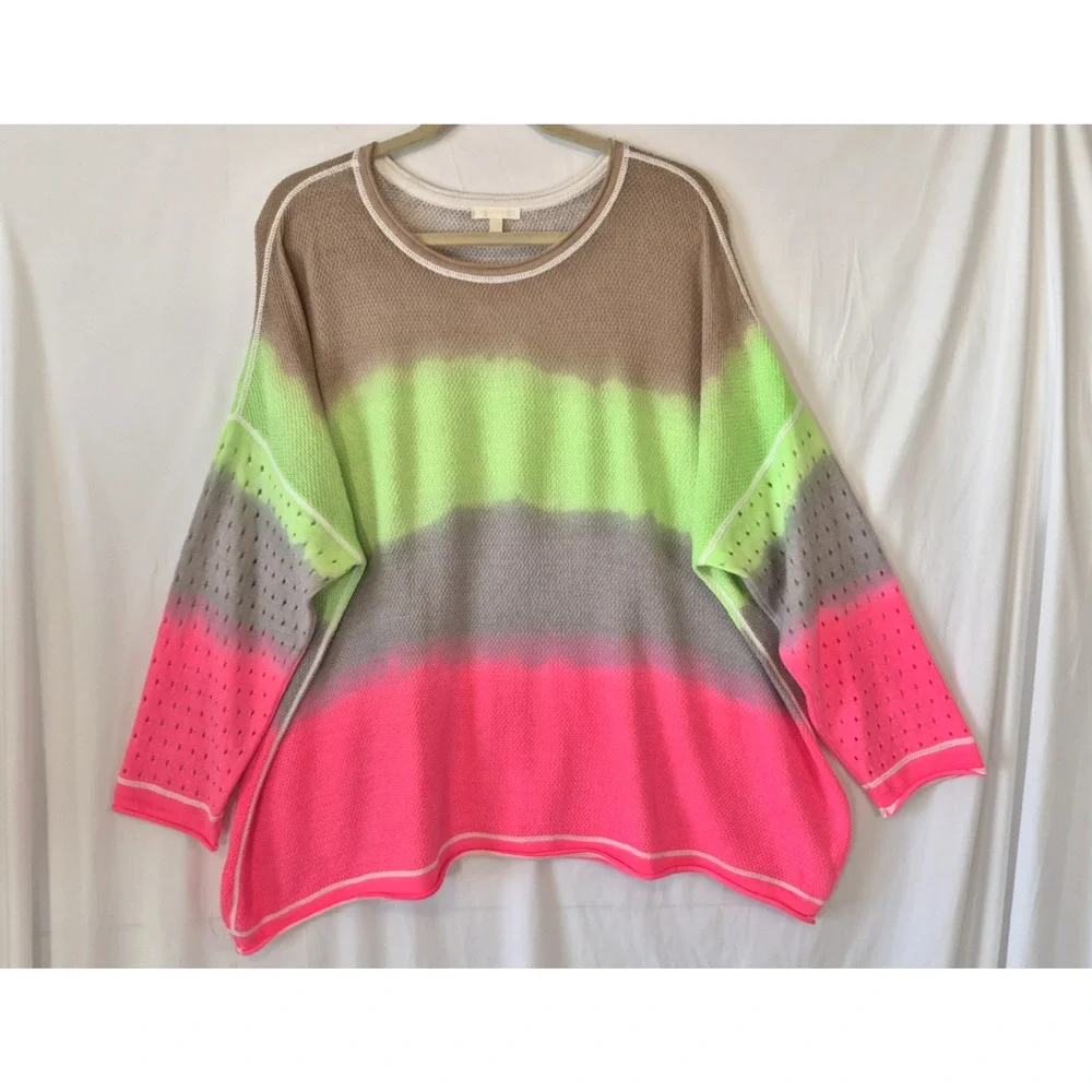 New Lisa Todd Ombre Gradient Rainbow Double Dip Cotton Knit Sweater 3X Plus - Picture 2 of 7